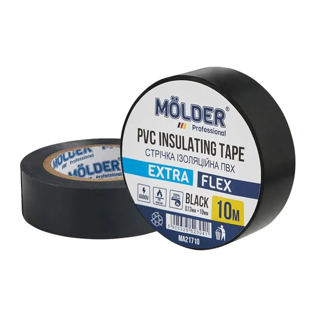 Стрічка ізоляційна ПВХ Molder 0,13x19 мм, 10 м, чорна — Photo 1